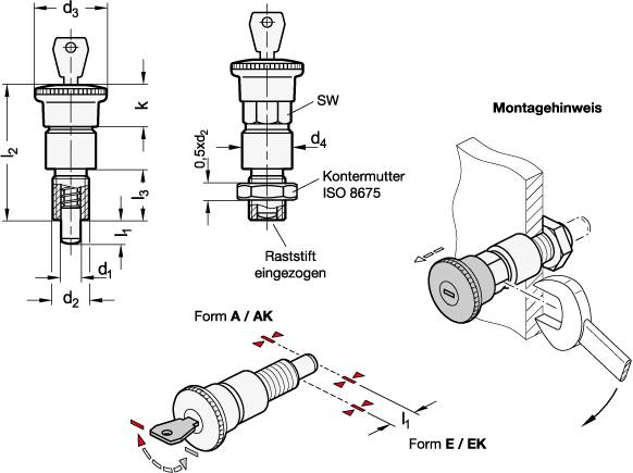 EDELSTAHL-RASTBOLZEN MIT SCHLOSS