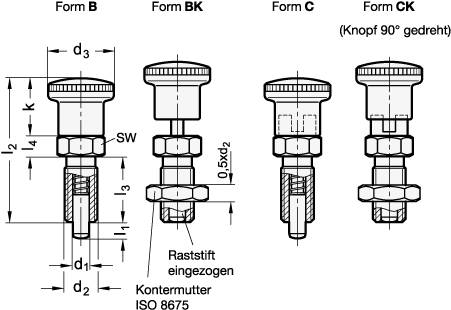 EDELSTAHL-RASTBOLZEN, KNOPF ROT