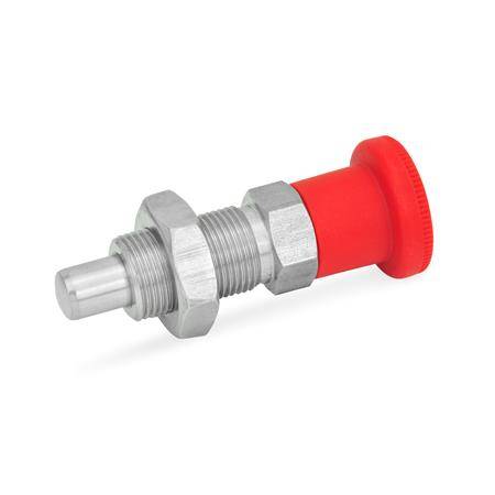 EDELSTAHL-RASTBOLZEN MIT KONTERMUTTER, KNOPF ROT