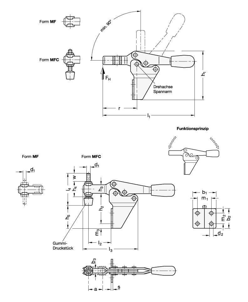 EDELSTAHL-HORIZONTAL-SPANNER MIT ANDRÜCKSCHRAUBE