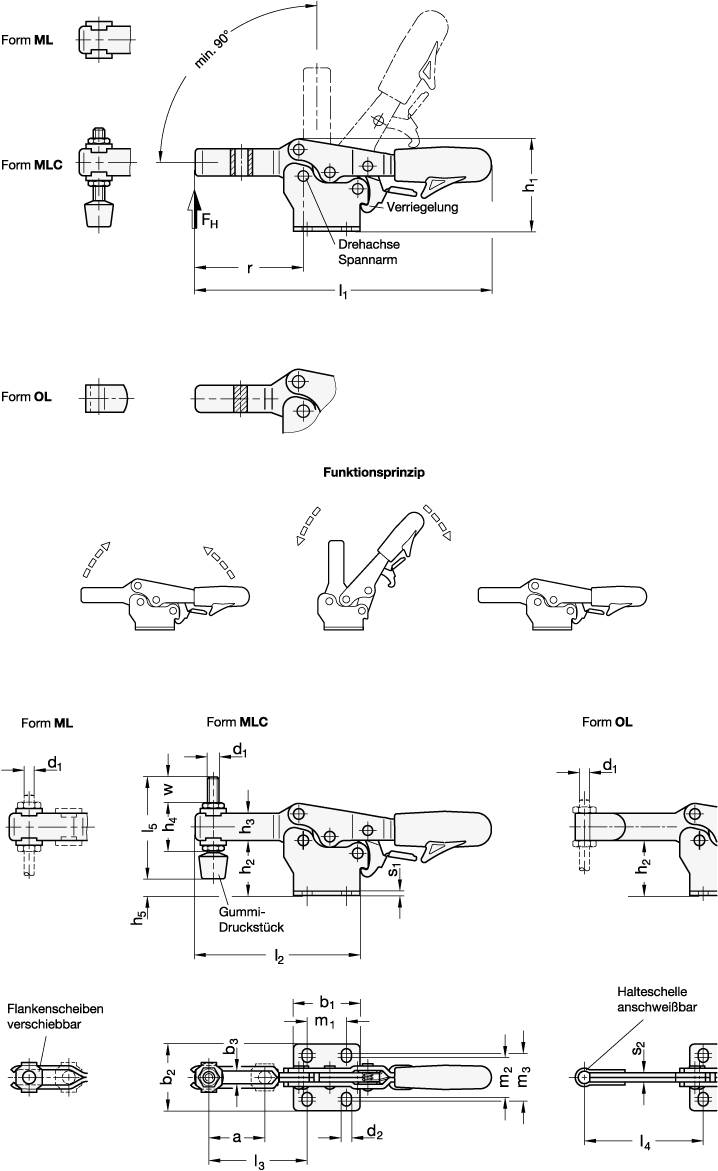 EDELSTAHL-HORIZONTAL-SPANNER MIT ANDRÜCKSCHRAUBE