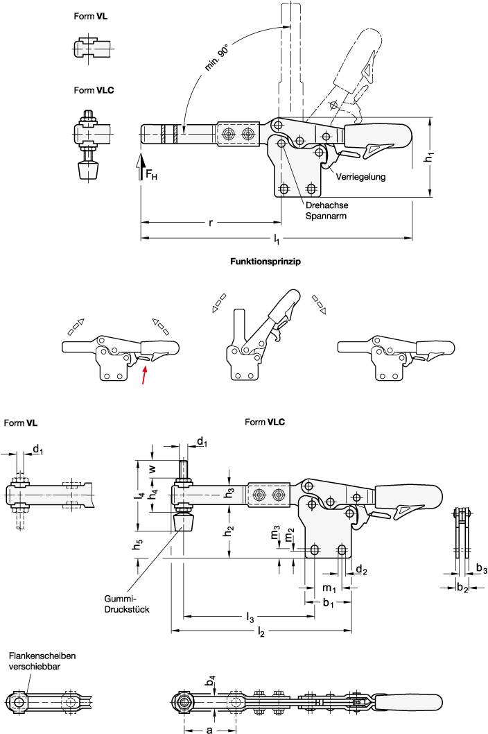 Schnellspanner 230, horizontal mit verlängertem Spannarm mit