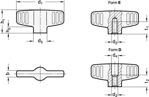 Edelstahl-Flügelmuttern 46, M8, Form D - mit Gewinde-Durchlo