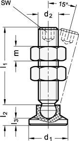 Andruckschraube M10 x 74 mm, mit beweglichem Kunststoff-Druc