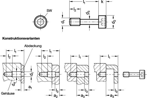 EDELSTAHL-ZYLINDERSCHRAUBE MIT FREISTICH