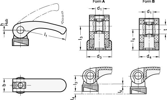 Exzenterspanner 78, M8 Buchse Stahl, Kunststoff