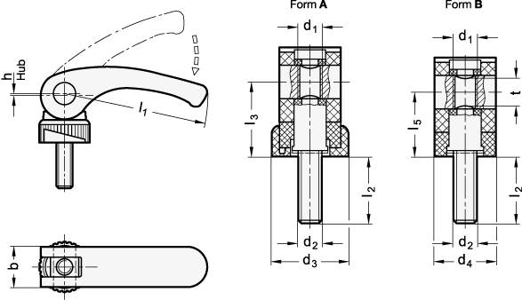 KUNSTSTOFF-EXZENTERSPANNER, ACHSE/SCHRAUBE EDELST.