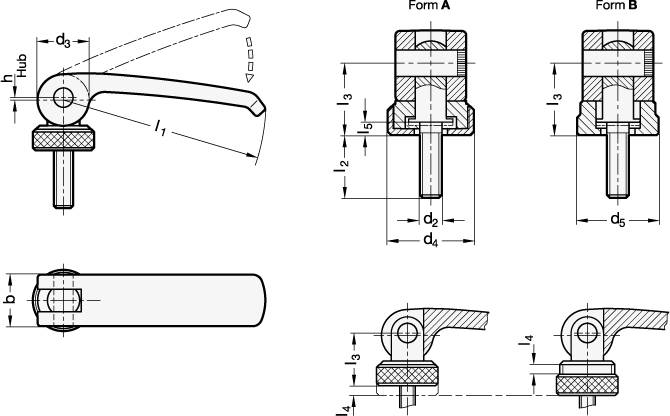 EDELSTAHL-EXZENTERSPANNER, AUFLAGESCH. VERSTELLBAR