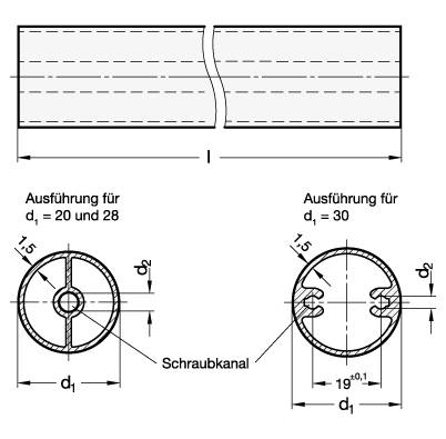 GRIFFROHR MIT SCHRAUBKANAL, SCHWARZ BESCHICHTET