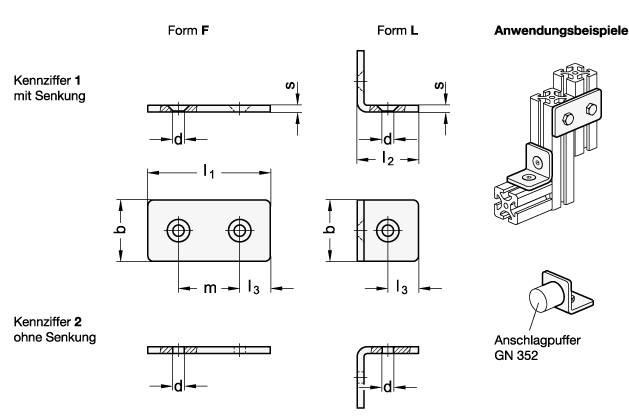WINKEL 90° MIT SENKBOHRUNGEN, SCHWARZ KU-BESCHICHT