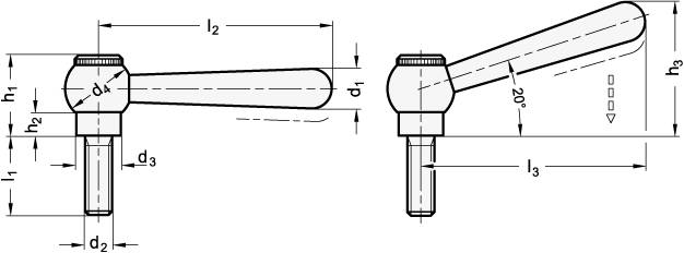 Verstellbare Kegelgriffe mit Gewindestift, Stahl