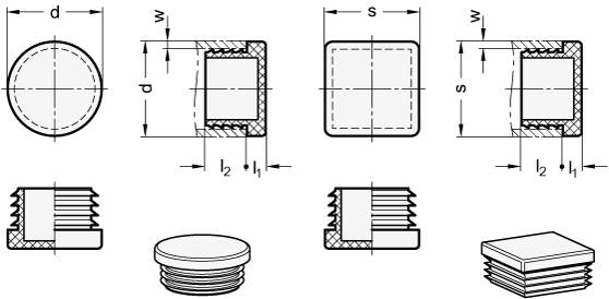 ENDSTOPFEN FÜR VIERKANTROHR, SCHWARZ