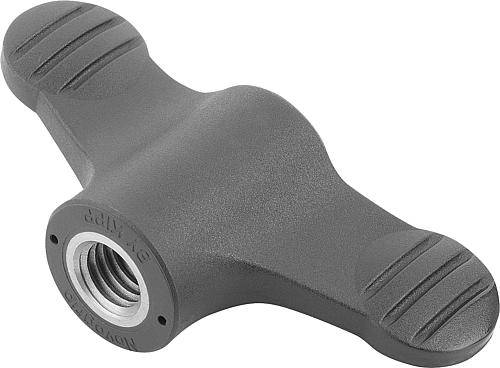 Flügelgriffe 50 mm, M6 mit durchgehendem Innengewinde Edelst