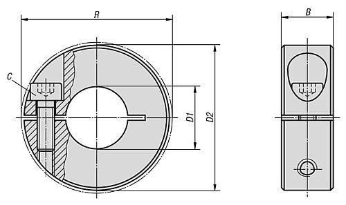 Klemmring geschlitzt Ø 22 x 42 mm, 15 mm breit, Stahl