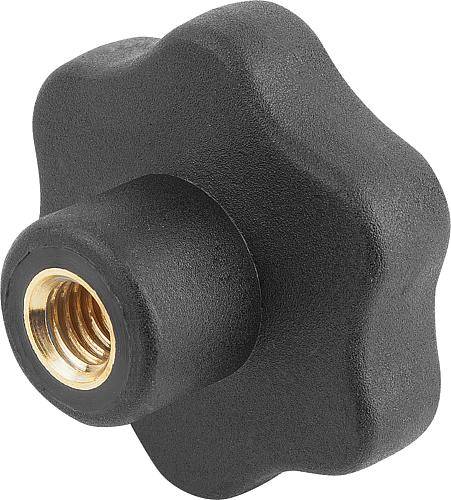 Sterngriff 40, mit Innengewinde M6, Form D, Messingbuchse, T