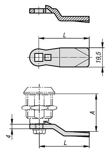 Zunge für Drehriegel A=20 mm, Edelstahl