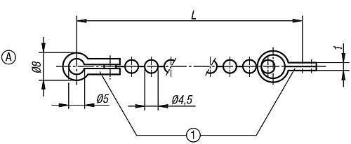 Kugelkette 1000 mm, Form A, einfache Ausführung, Edelstahl