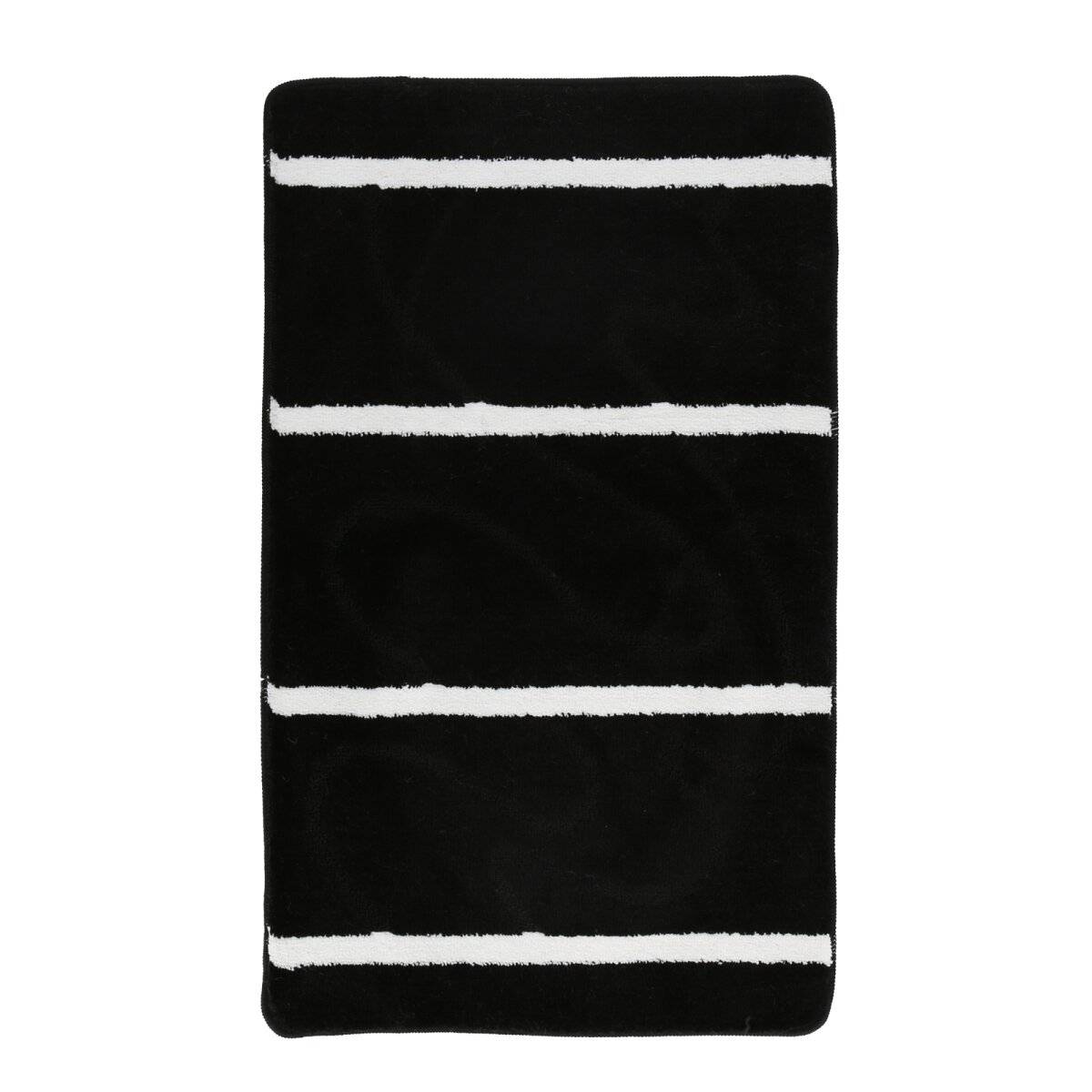 3-Teilig Bad Garnitur Badematte Badvorleger Wasser absobierend Kleine Streifenmuster rutschfest Schwarz