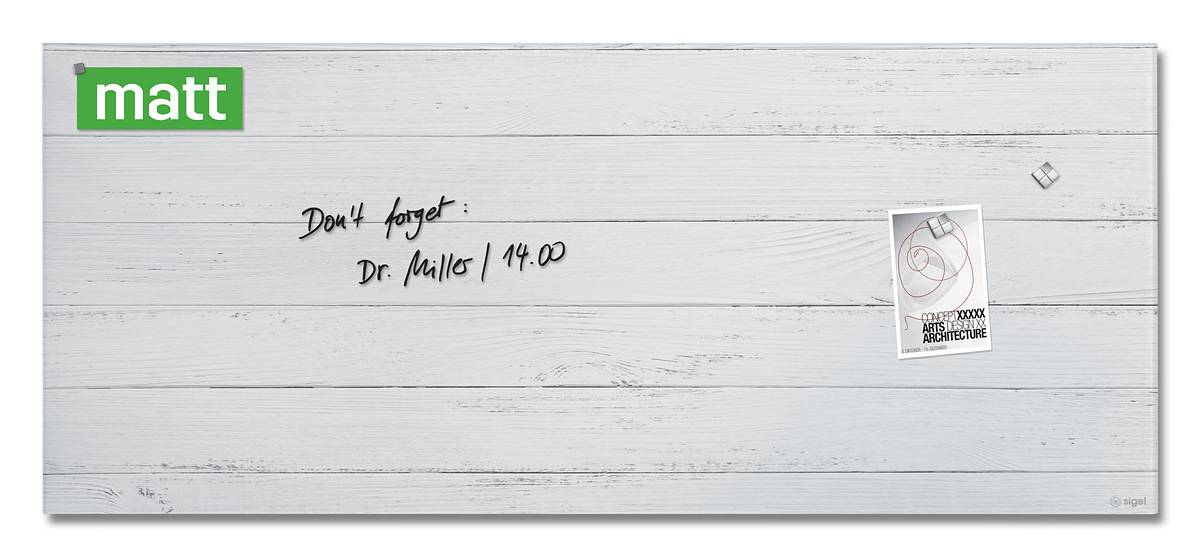 SIGEL Glas-Magnettafel Artverum - Design White Wood - 130 x 55 cm - weiß - Sicherheitsglas (ESG) - TÜV-geprüft