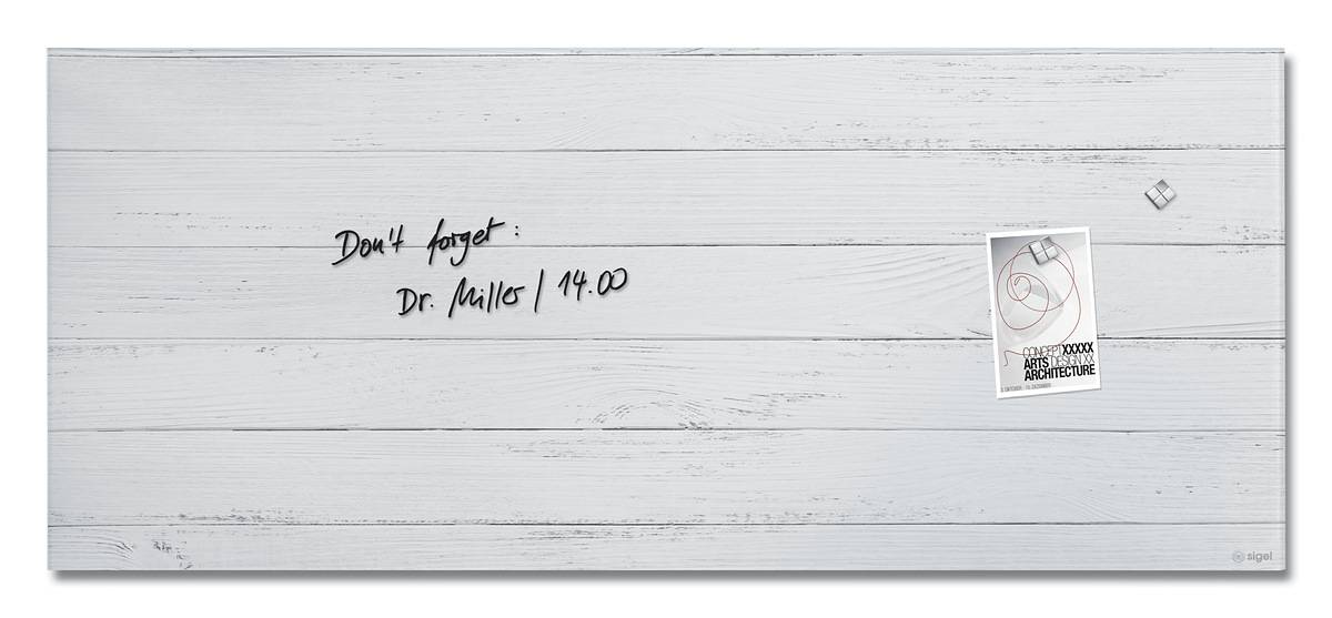 SIGEL Glas-Magnettafel Artverum - Design White Wood - 130 x 55 cm - weiß - Sicherheitsglas (ESG) - TÜV-geprüft