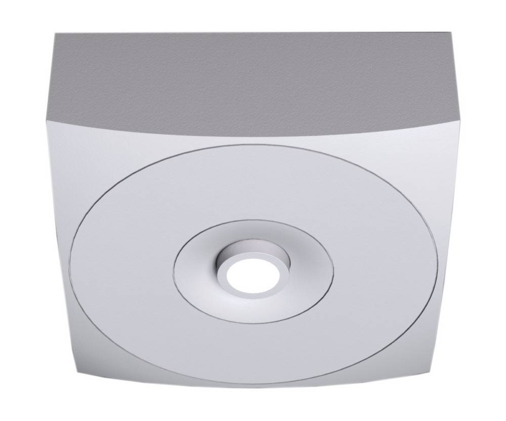 Deckenmontierter Rauchmelder mit kreisförmigem Design, der einen zentralen Sensorsensor mit einer umgebenden schlichten weißen Oberfläche aufweist.