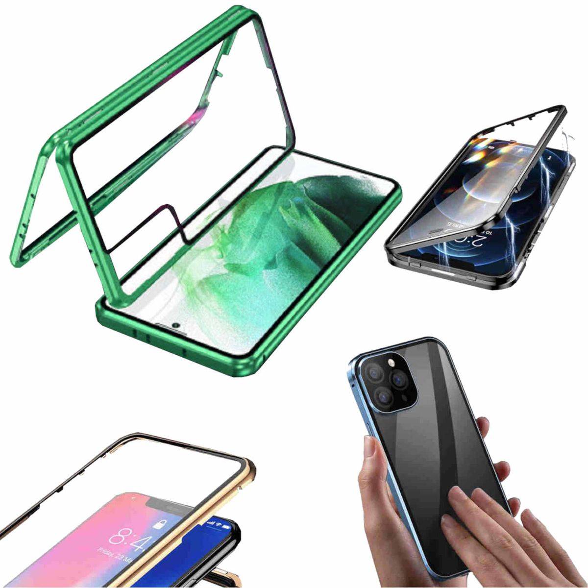 Für Samsung Galaxy S23 Beidseitiger 360 Grad Magnet Glas Hülle Handy Tasche Bumper Grün