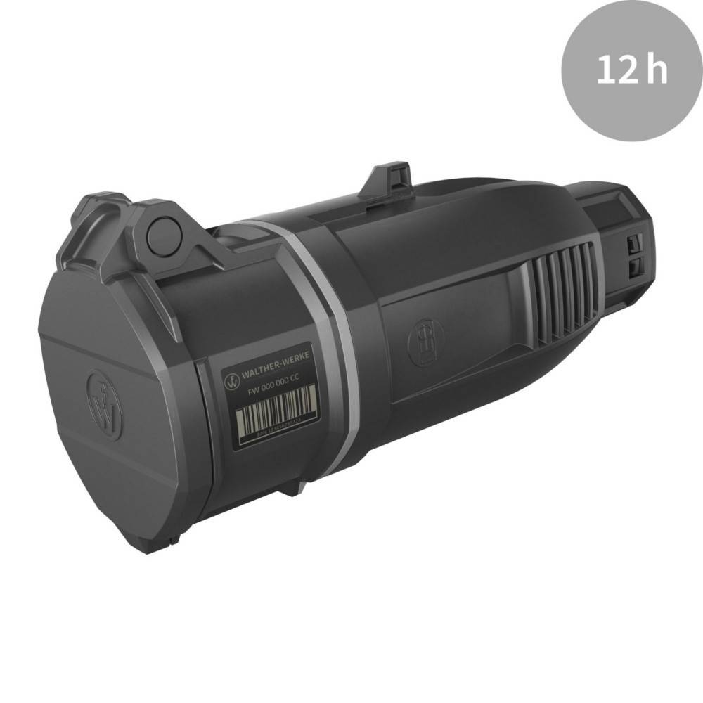 Ein schwarzes, zylindrisches Gerät mit der Aufschrift 