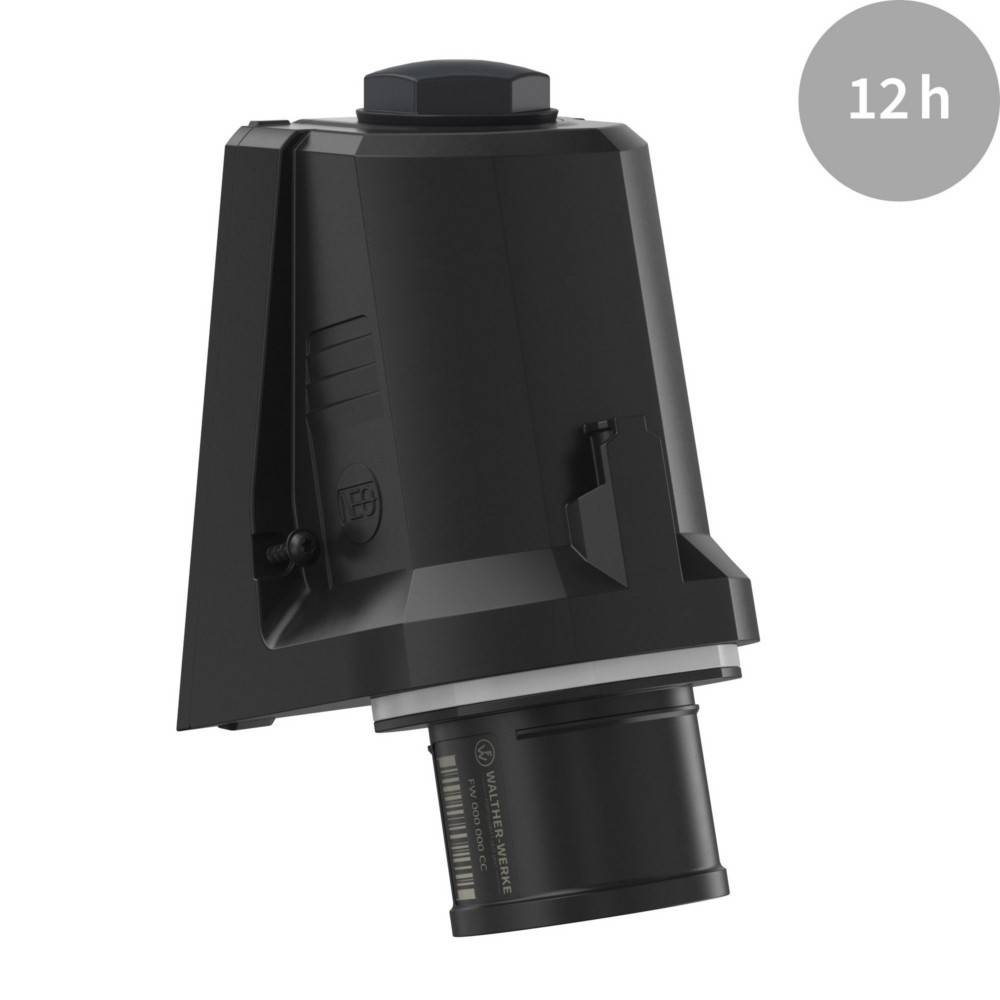 Ein schwarzes Automobilbauteil mit einer zylindrischen Basis und einer sechseckigen Kappe, das eine '12h'-Beschriftung in der oberen rechten Ecke aufweist.