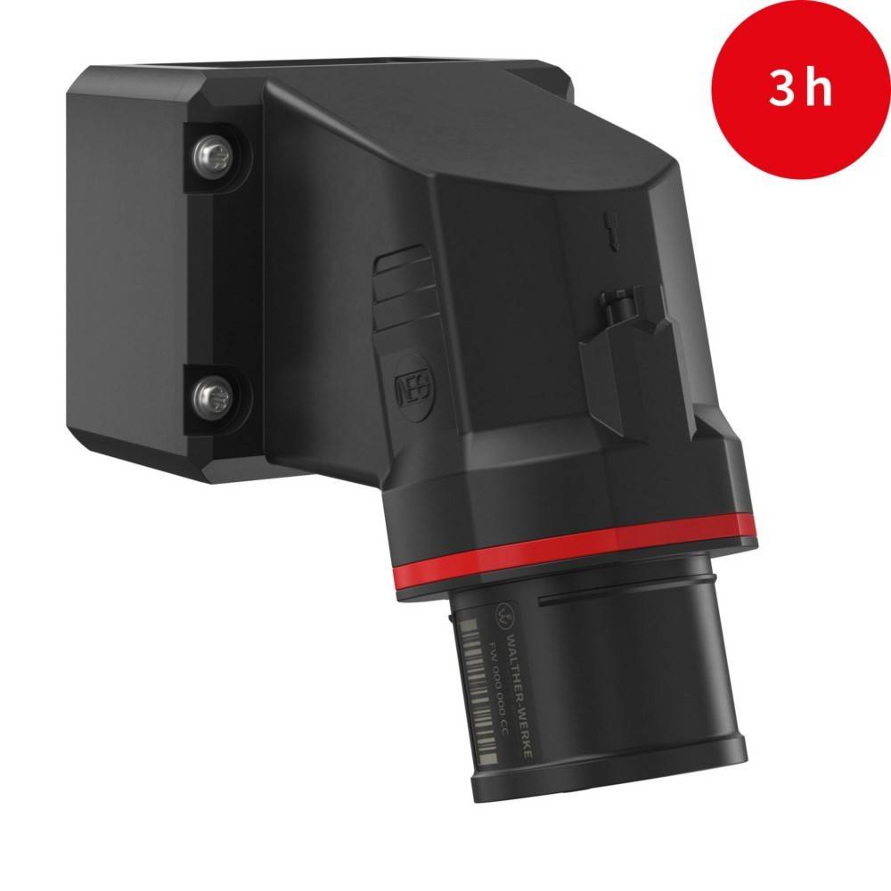 Ein schwarzes und rotes Winkelmessgerät mit einer zylindrischen Komponente, vor einem weißen Hintergrund dargestellt. Ein roter Kreis oben rechts zeigt '3h'.