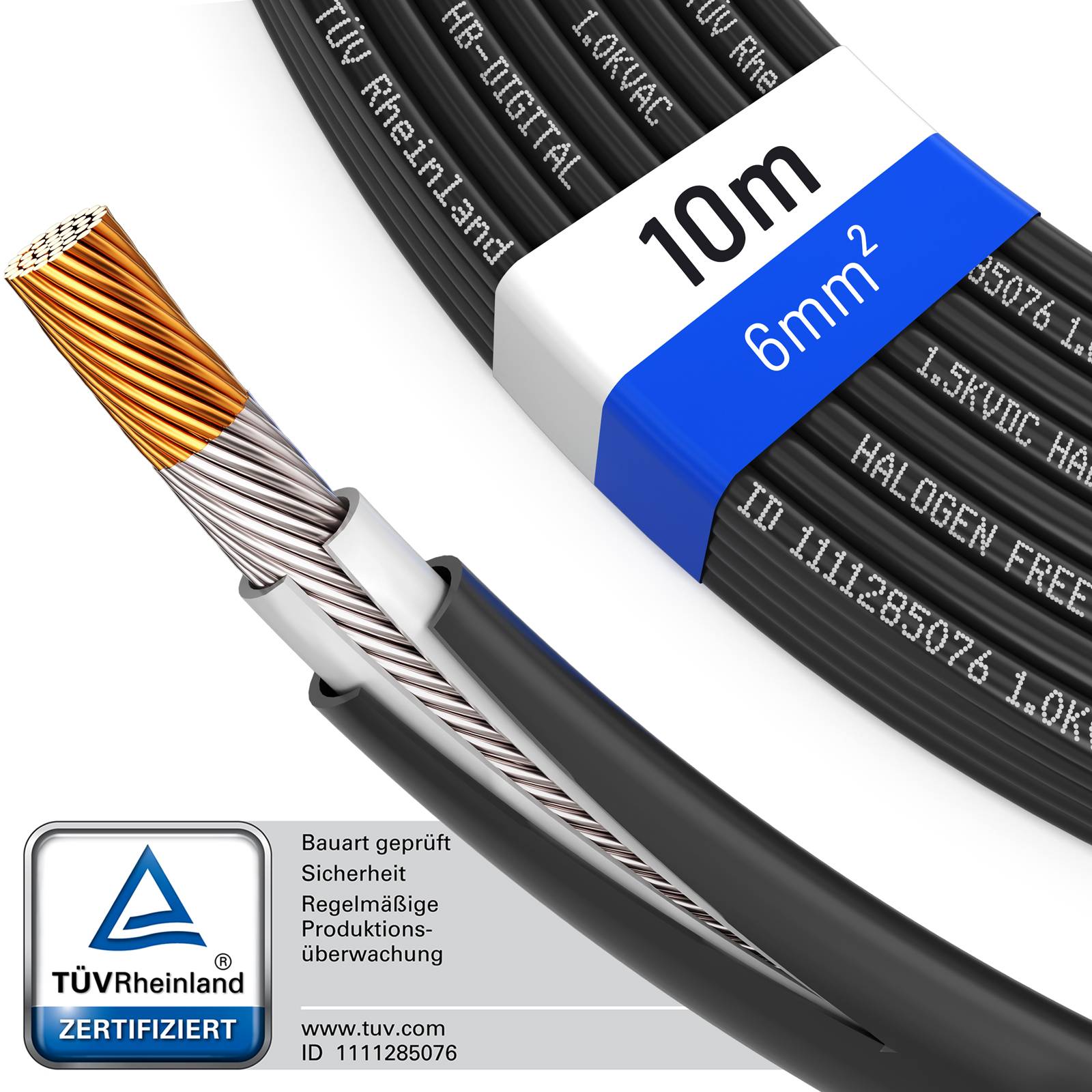 hb-digital Solar Kabel 6mm2 H1Z2Z2-K Photovoltaik Kabel 10m für Solaranlagen schwarz