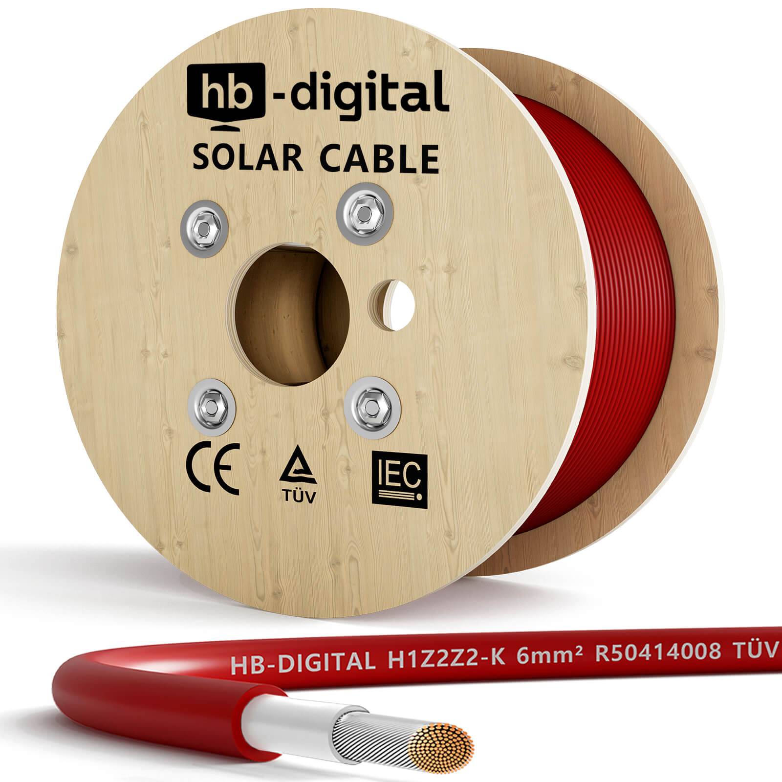 hb-digital Solar Kabel 200m Solarkabel 6mm2 H1Z2Z2-K Photovoltaik Kabel für Solaranlagen rot