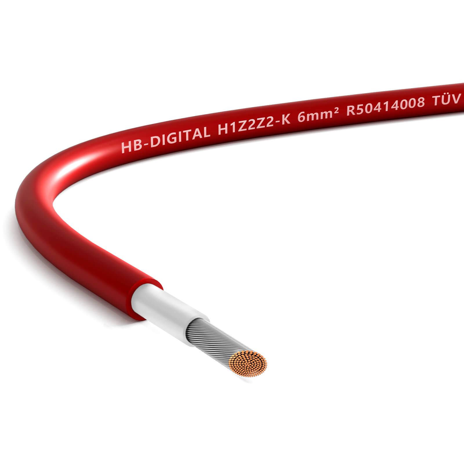 hb-digital Solar Kabel 40m Solarkabel 6mm2 H1Z2Z2-K Photovoltaik Kabel für Solaranlagen rot
