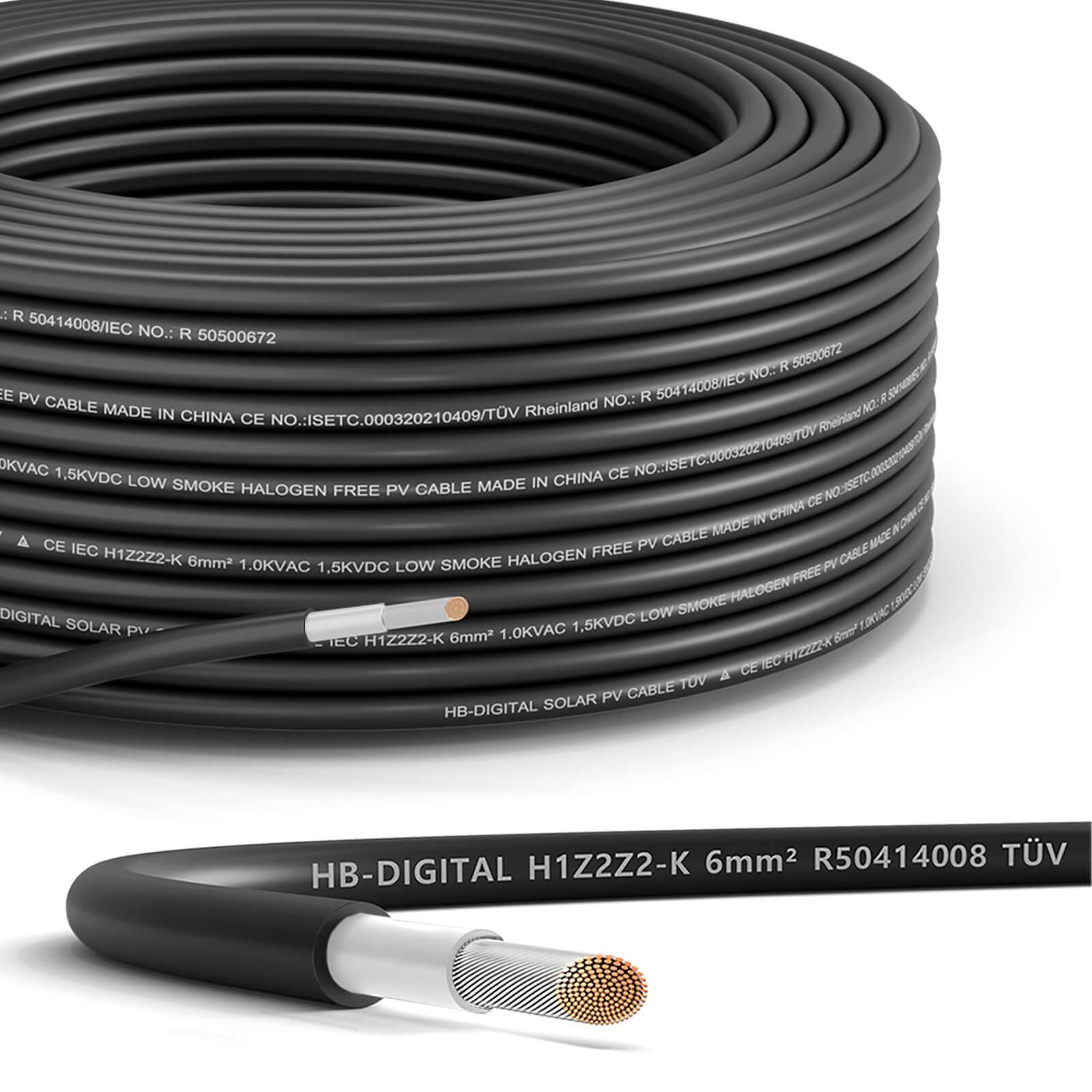 hb-digital Solar Kabel 40m Solarkabel 6mm2 H1Z2Z2-K Photovoltaik Kabel für Solaranlagen schwarz