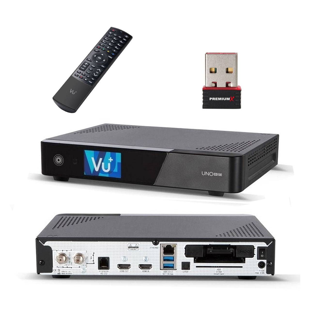 VU+ UNO 4K Satellit Receiver DVB-S2 Linux UHD 2160p HbbTV H.265 mit PremiumX Mini Wlan Wireless Stick bis zu 150 Mbit´s