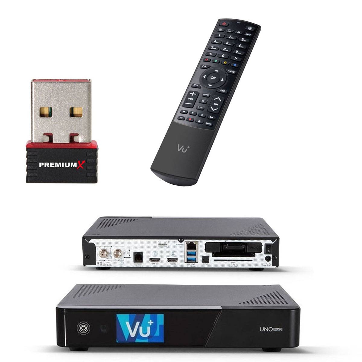 VU+ UNO 4K Satellit Receiver DVB-S2 Linux UHD 2160p HbbTV H.265 mit PremiumX Mini Wlan Wireless Stick bis zu 150 Mbit´s