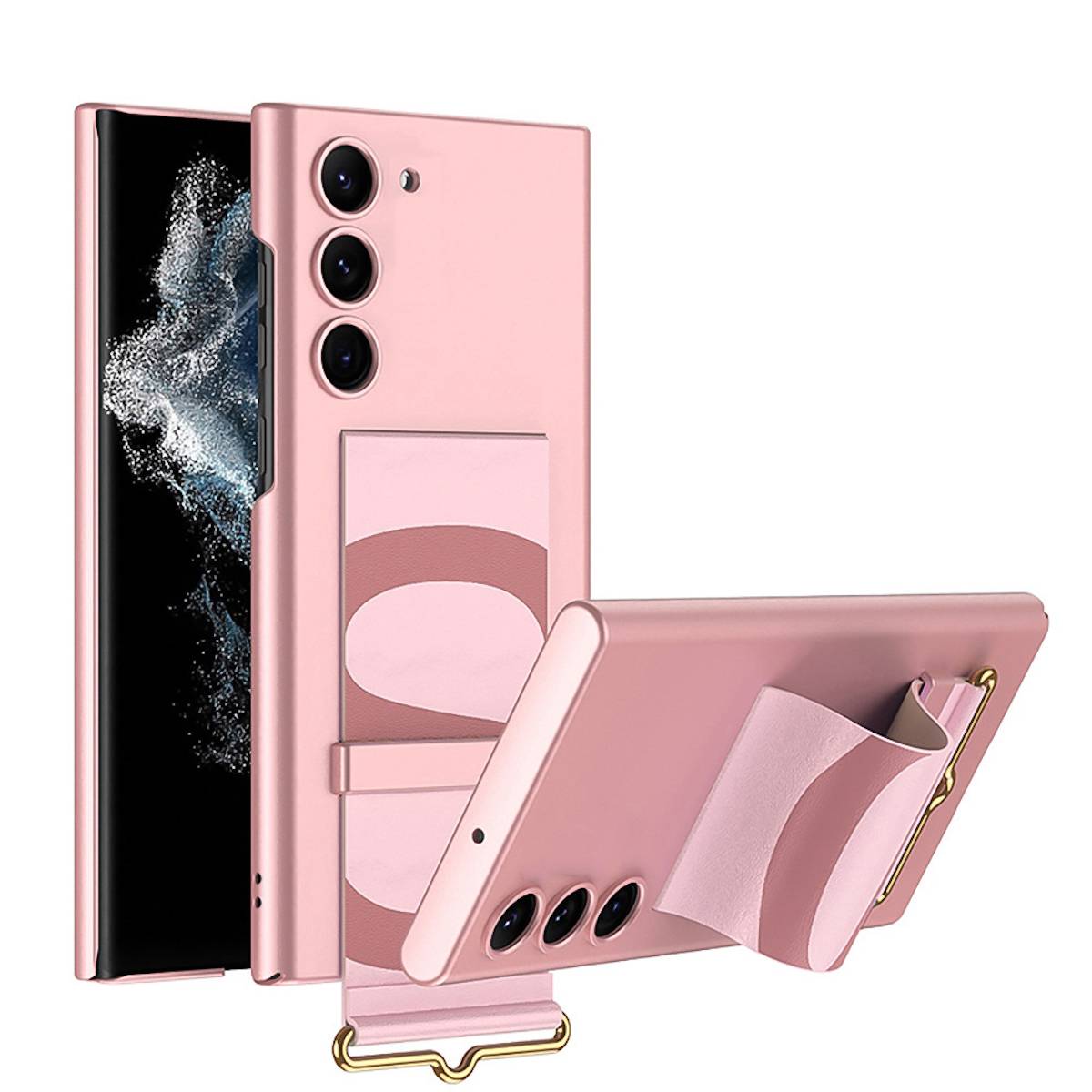 Für Samsung Galaxy S23 Silikoncase TPU Schutz Pink mit Armbandhalter Handy Tasche Hülle Cover Etui Zubehör Neu