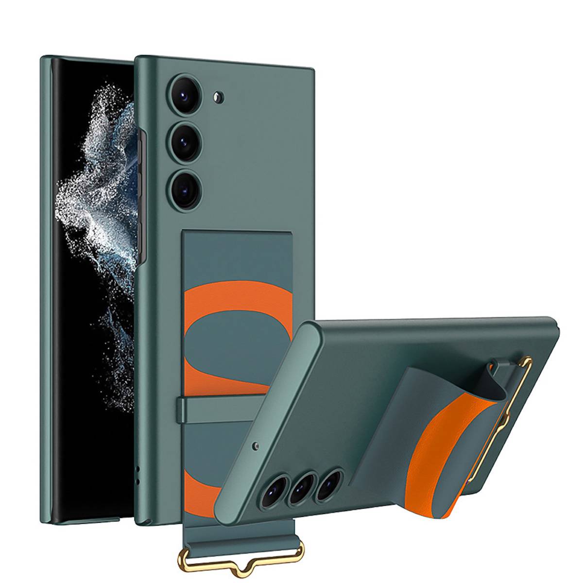 Für Samsung Galaxy S23 Silikoncase TPU Schutz Grün mit Armbandhalter Handy Tasche Hülle Cover Etui Zubehör Neu