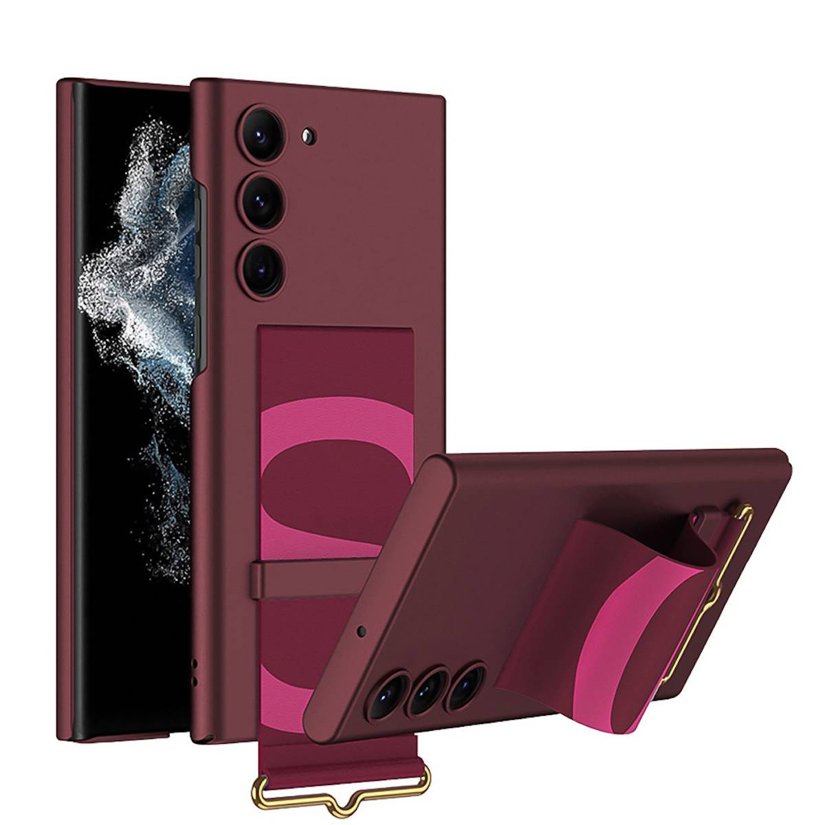 Für Samsung Galaxy S23 Silikoncase TPU Schutz Rot mit Armbandhalter Handy Tasche Hülle Cover Etui Zubehör Neu