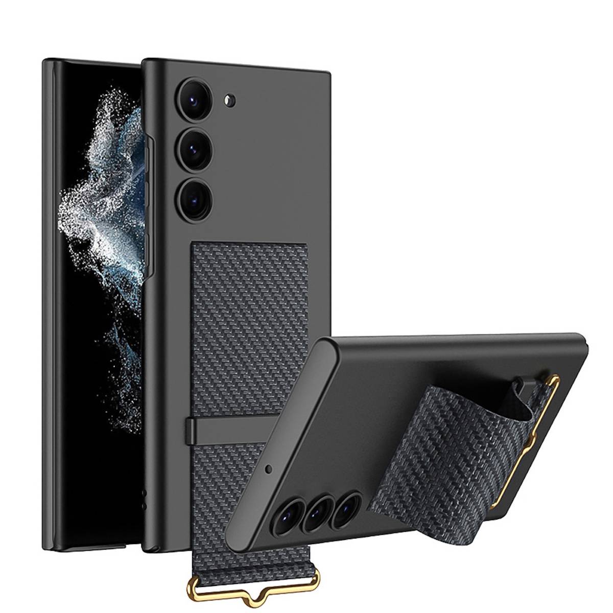 Für Samsung Galaxy S23 Plus Silikoncase TPU Schutz Carbon mit Armbandhalter Handy Tasche Hülle Cover Etui Zubehör Neu