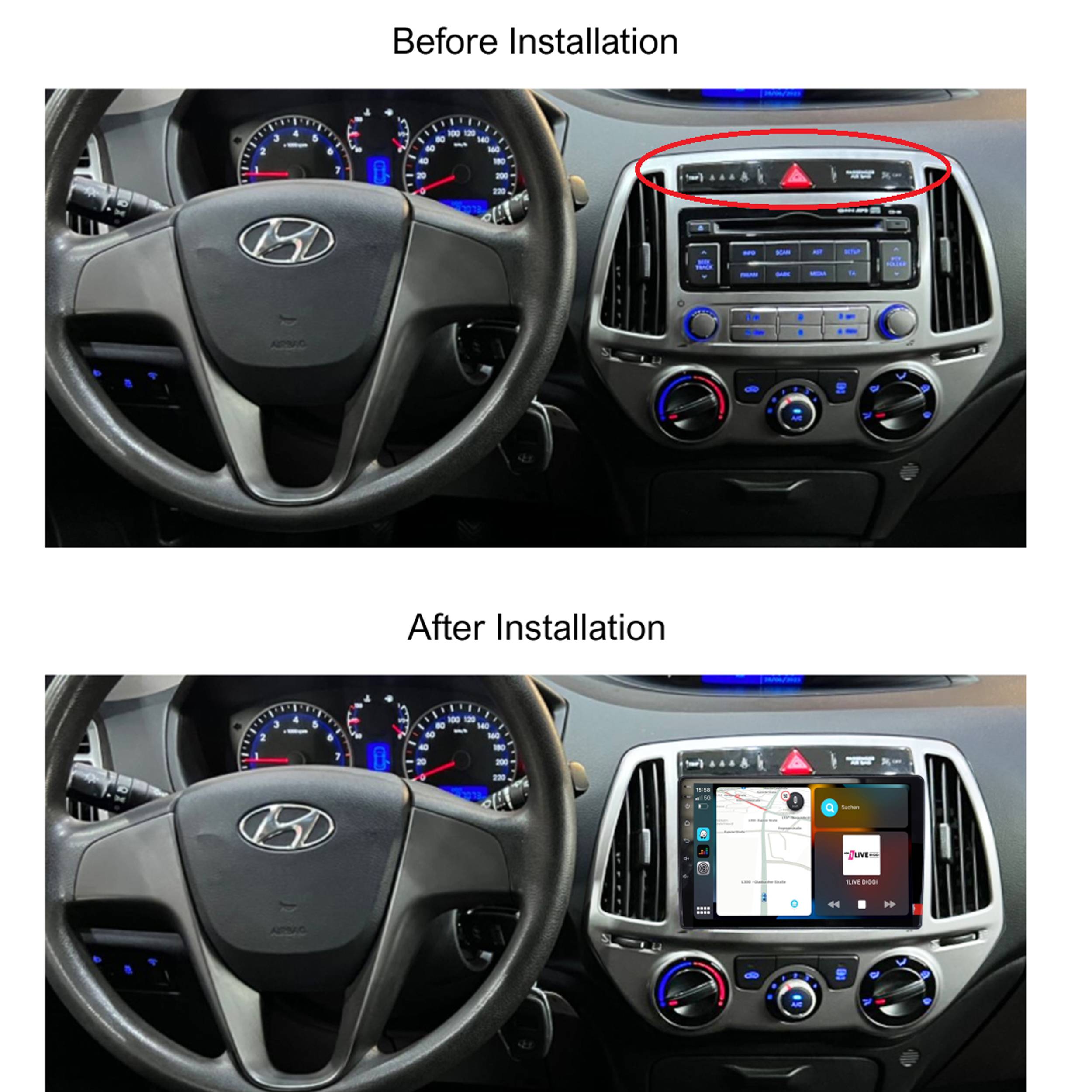 Für Kia i20 12-14 9"Touchscreen Android Autoradio GPS Navi CarPlay AndroidAuto