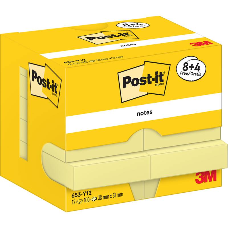 Post-it Haftnotizen notes, 51 x 38 mm, gelb, Promotion 8+4