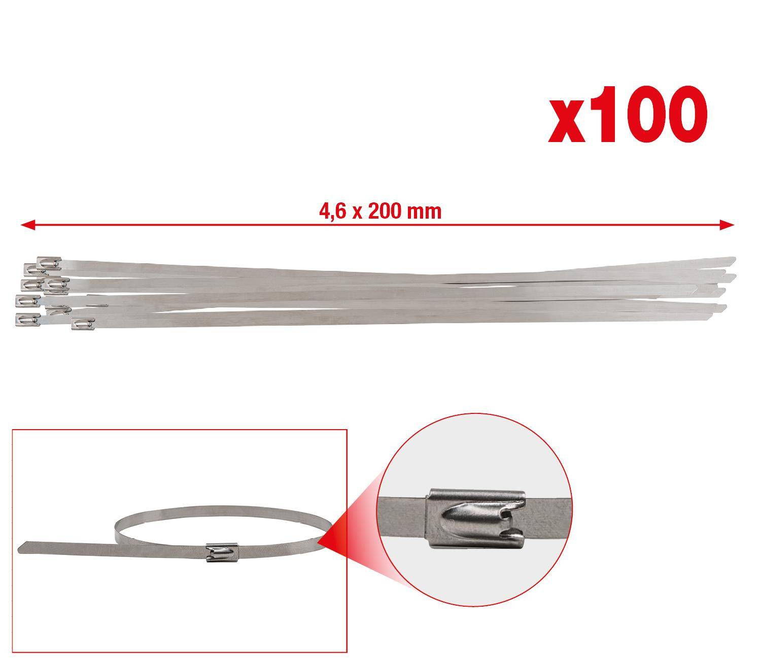KS TOOLS Edelstahl Kabelbinder mit Kugelverschluss, 4,6x200mm, 100