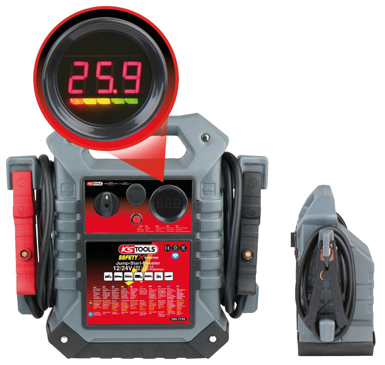 KS TOOLS 12 V + 24 V Batterie-Booster, mobiles Starthilfegerät 1400 A