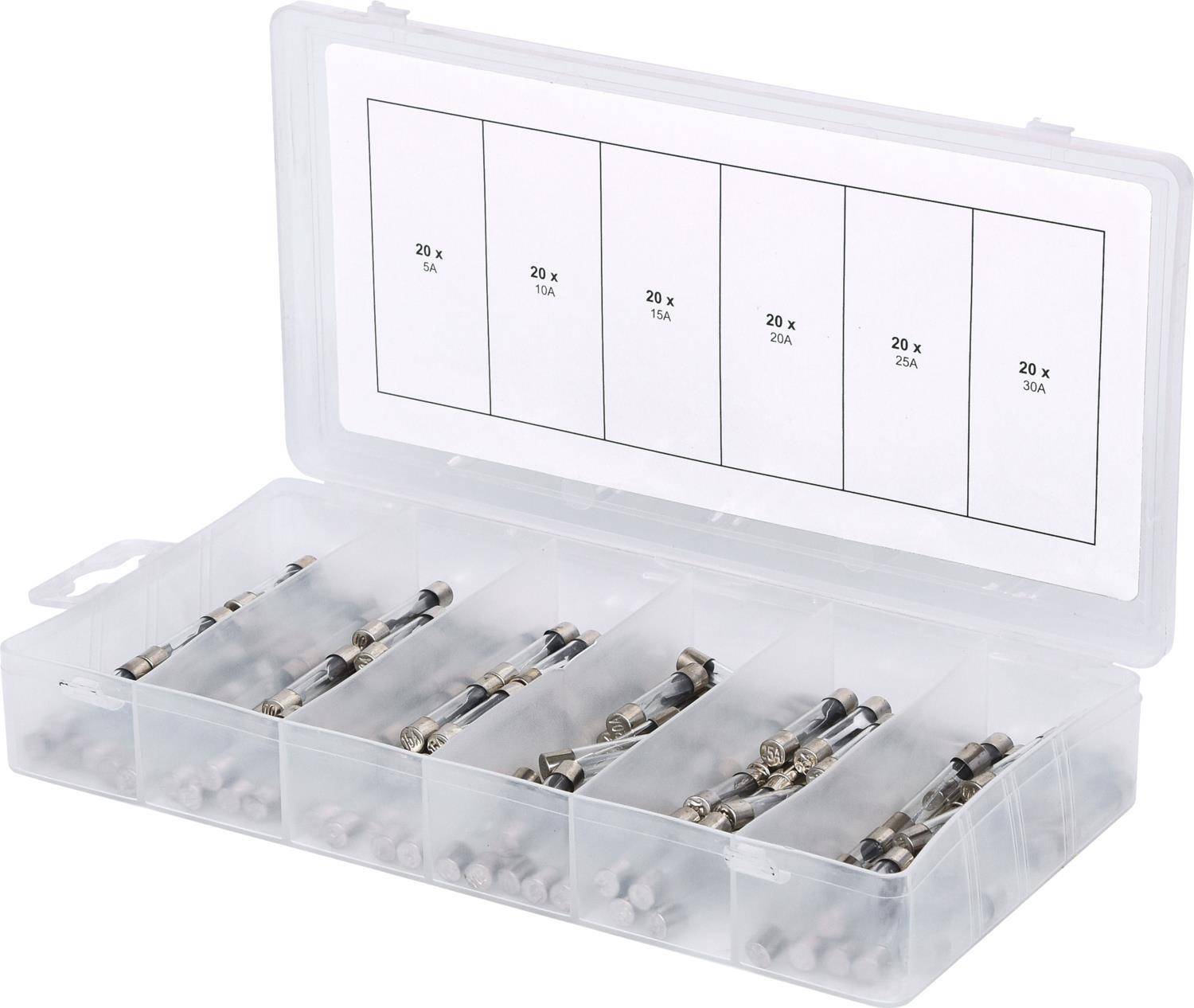 KS TOOLS Werkzeuge-Maschinen GmbH Sortiment Glassicherungen, 5-30A, 120-tlg (970.0270)