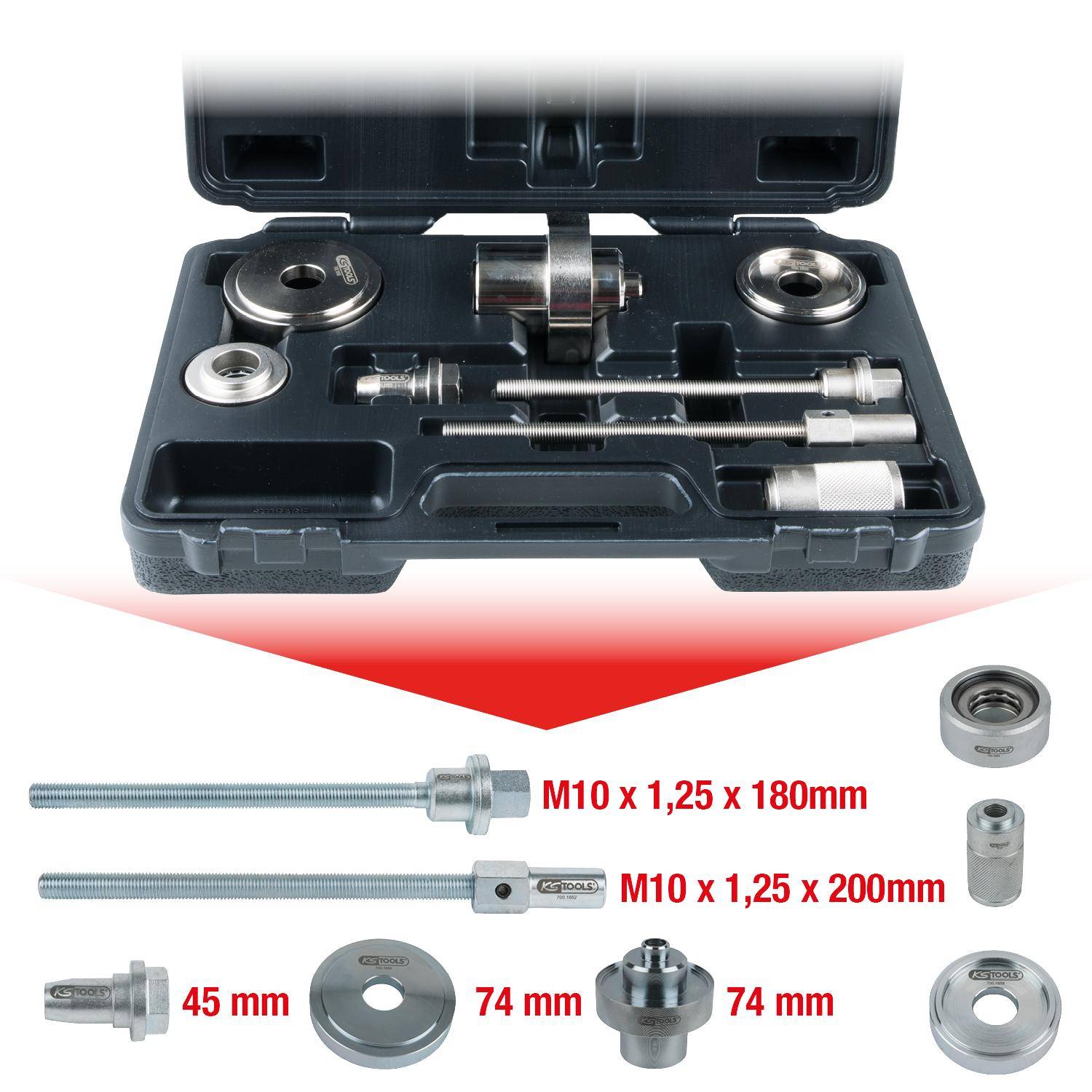 KS TOOLS Silentlager-Werkzeug-Satz, VAG Vorderachskonsole, 8-tlg