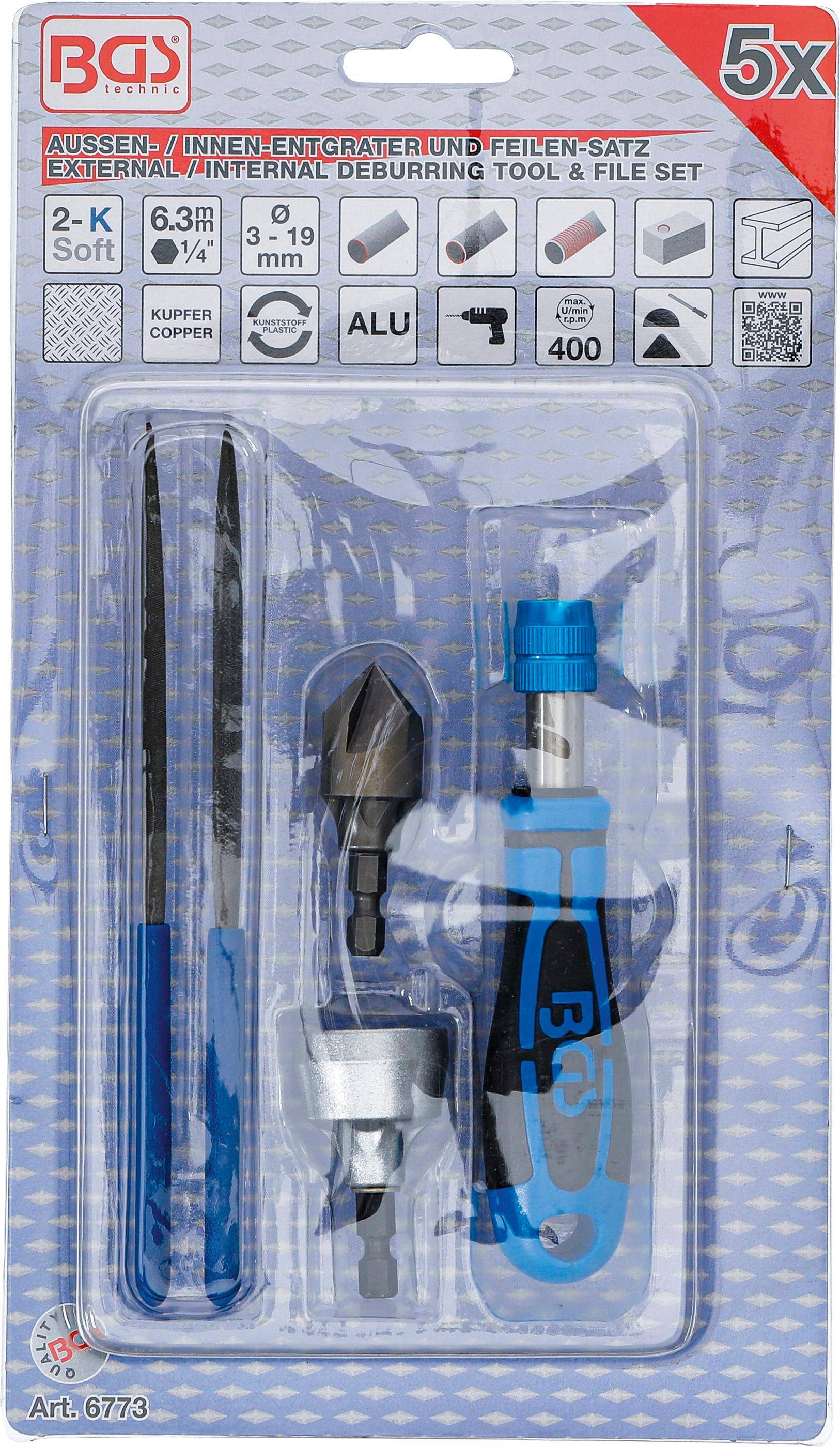 BGS technic Außen- / Innen-Entgrater und Feilen-Satz | 5-tlg.