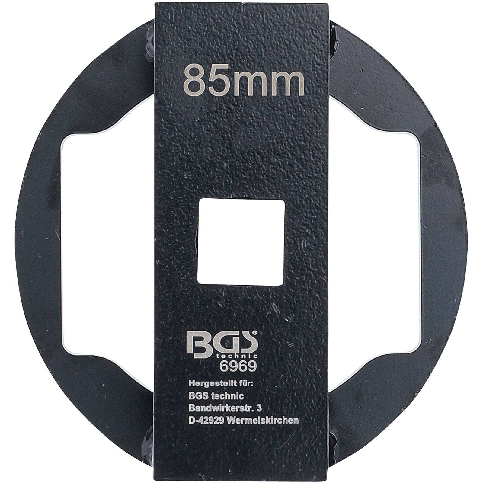 BGS technic 85mm Werkzeug mit zentraler Öffnung, verwendet für spezifische technische Anwendungen. Modellnummer 6969 angegeben.