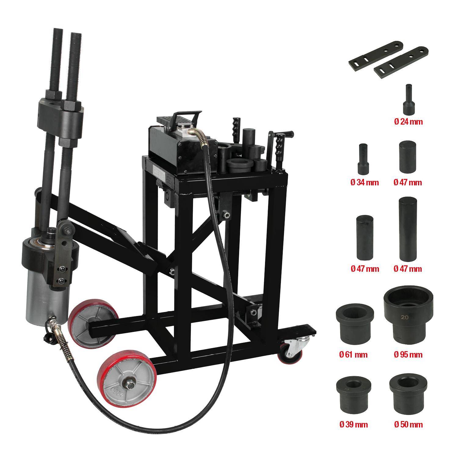 KS TOOLS Achsschenkelbolzen-Presse, 75t, mit Hlsen-Satz, 29-tlg