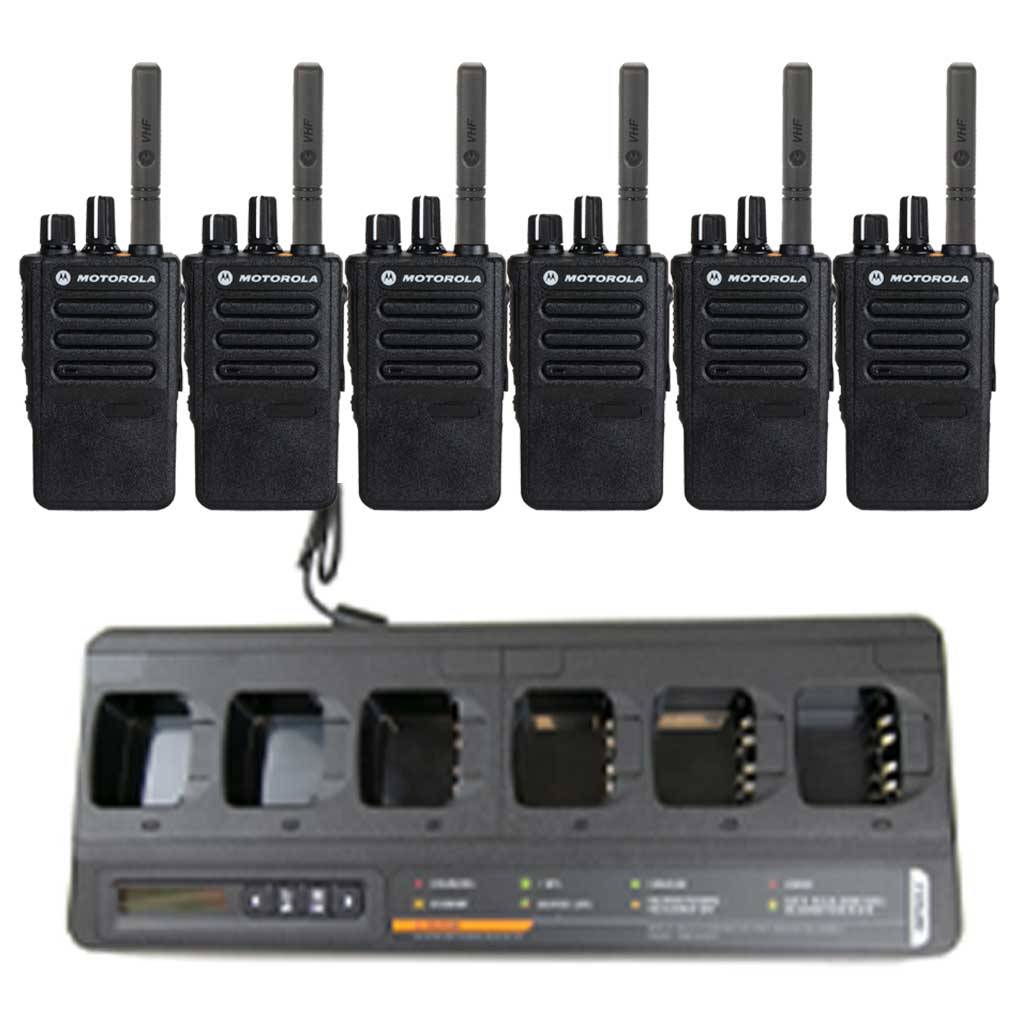 SET 6X Motorola DP3441e Handfunkgerät VHF Antenne Batterie Mehrfachladegerät MDH69JDC9RA1AN