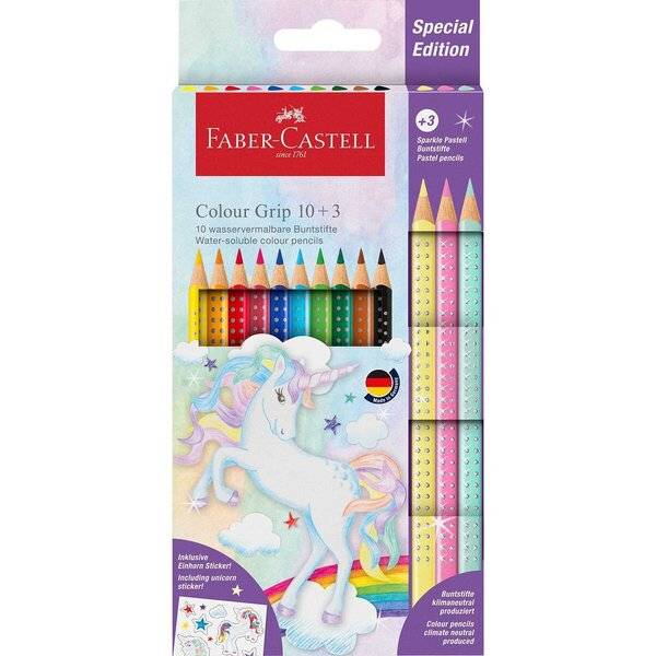Buntstifte Colour GRIP Einhorn - 10+3 Farben Kartonetui inkl. Aufkleber.